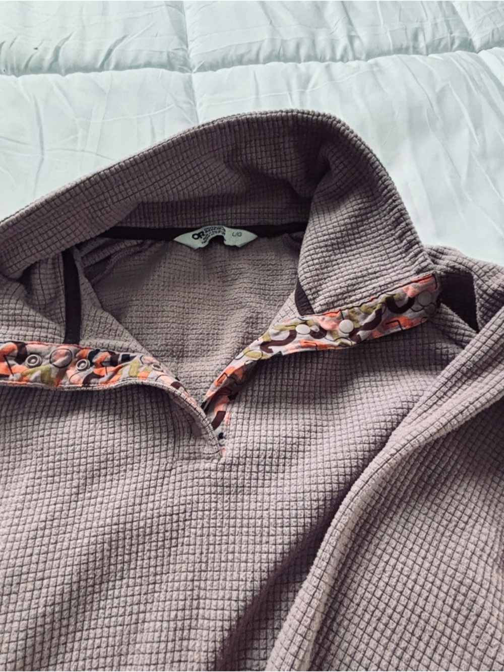 Outdoor Research Mauve Waffle-Knit Pullover with Floral Trim